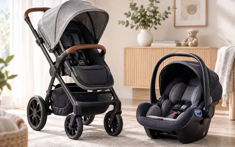 Carrinho de bebê e bebê conforto higienizados